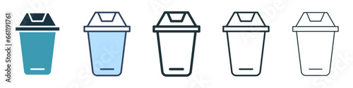 Waste bin sign icon set. Garbage dispose container vector symbol. Delete dustbin button vector sign for ui designs.