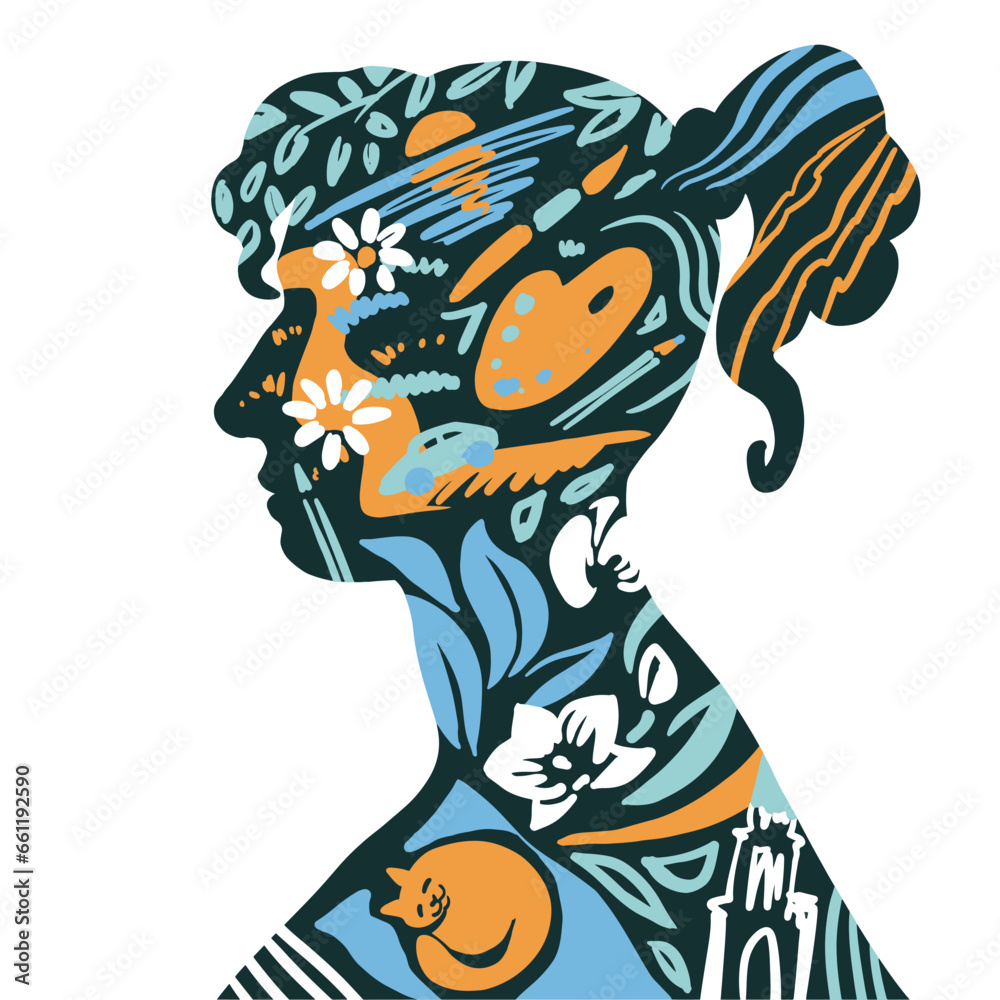 Fototapeta premium Vector illustration of silhouette of woman head.