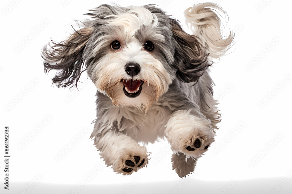 Havanese Jumping on White Background	