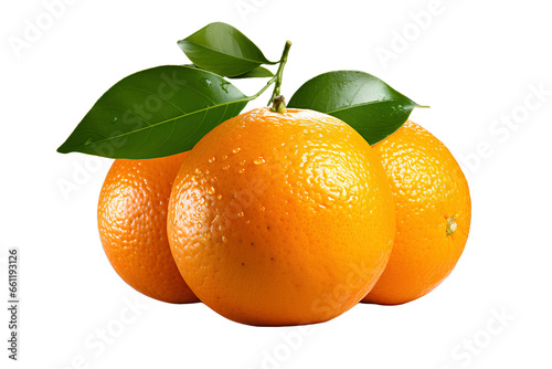 Transparent photo of oranges with green leaves