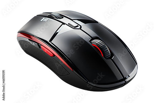 Transparent photo of computer black and red gaming mouse - top and side view