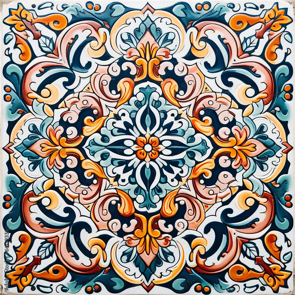 Set of patterned azulejo floor tiles. Abstract geometric background. Vector illustration, seamless mediterranean pattern. Portuguese floor tiles azulejo design. Floor cement talavera tiles collection

