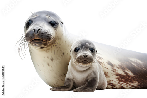 Seal Mother and Pup on isolated background