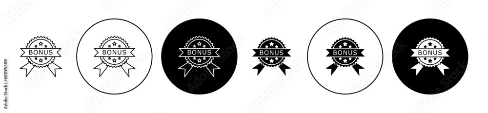 Discount bonus icon set. Benefit percentage promo vector symbol. Special percent discount offer vector sign in black filled and outlined style for ui designs. - obrazy, fototapety, plakaty 