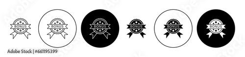 Discount bonus icon set. Benefit percentage promo vector symbol. Special percent discount offer vector sign in black filled and outlined style for ui designs.