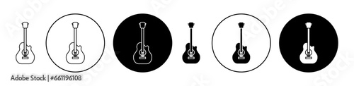 Fotografia Acoustic guitar icon set in black filled and outlined style