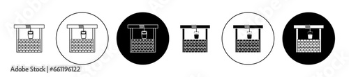Well icon set in black filled and outlined style. Old drinking water well vector symbol for ui designs. photo