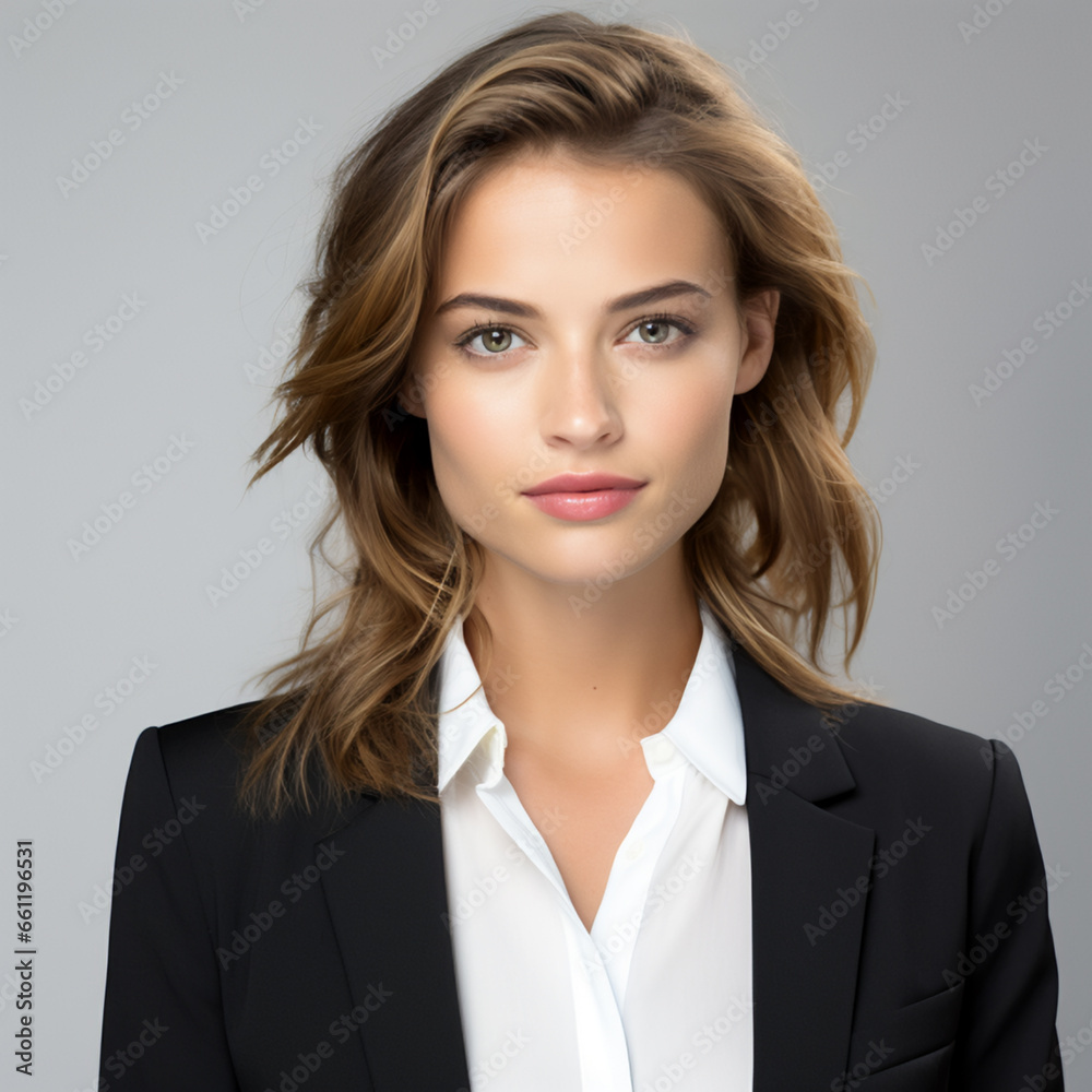 young french business woman on white background, AI Generative. young french business woman on white background, AI Generative.