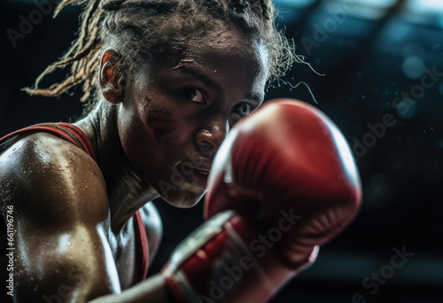 Black female boxer, close-up © familymedia