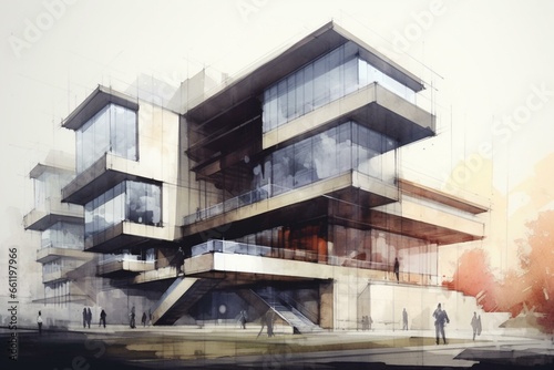 An exquisite architectural rendering of a building. Generative AI © Ione