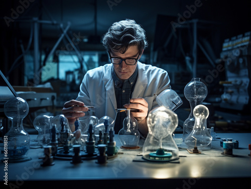A Photo of a Scientist with 3D Printed Laboratory Equipment