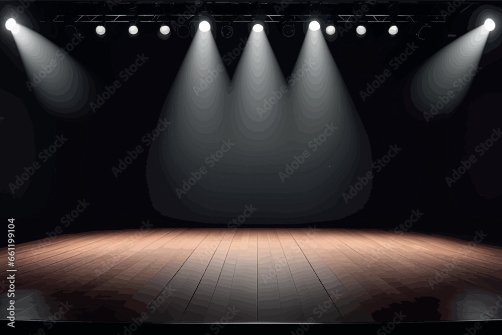 empty stage with spotlights and dark scene empty stage with spotlights and dark scene empty stage for concert, 3d rendering - obrazy, fototapety, plakaty 