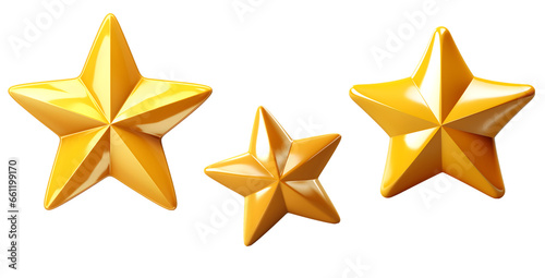 Product Rating with Set of Realistic 3D Golden Stars for Christmas, New Year, Customer Feedback isolated on transparent background - Generative AI