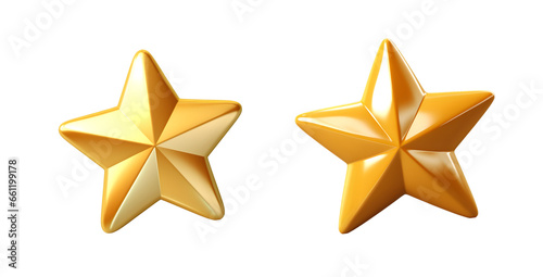 Realistic 3D Golden Stars for Christmas and New Year in Set for Customer Feedback and Product Rating isolated on transparent background - Generative AI
