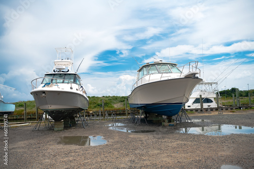 Large boats were hauled ashore and placed on slipways for painting and repairs.