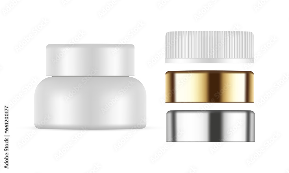 Cosmetic Cream Jar Mockup With Different Caps, Isolated on White Background. Vector Illustration Cosmetic Cream Jar Mockup With Different Caps, Isolated on White Background. Vector Illustration