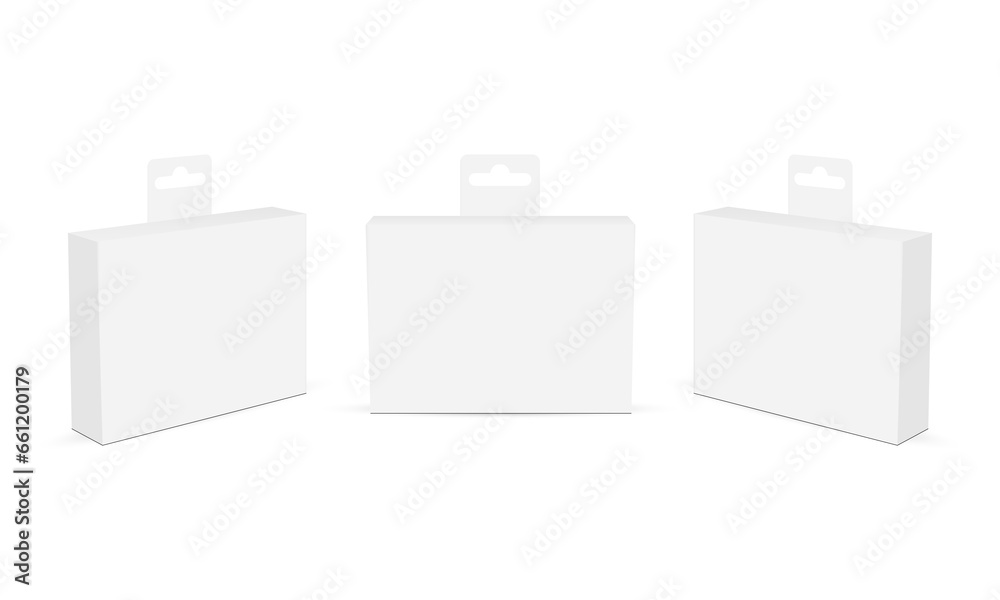Rectangular Boxes Mockups With Euro Slot, Front, Side View, Isolated On White Background. Vector Illustration Rectangular Boxes Mockups With Euro Slot, Front, Side View, Isolated On White Background. Vector Illustration