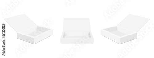 Tray Boxes Set With Opened Lid, Isolated on White Background. Vector Illustration