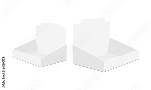 Blank POS Display Boxes Mockups, Side View, Isolated On White Background. Vector Illustration