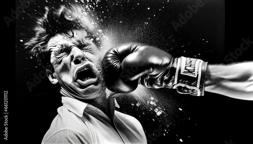 Black and White AI-Generated Boxing Knockout Photo photo