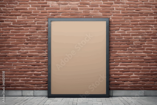 blank billboard on brick wall. 3d rendering blank billboard on brick wall. 3d rendering empty wooden frame on a modern wall