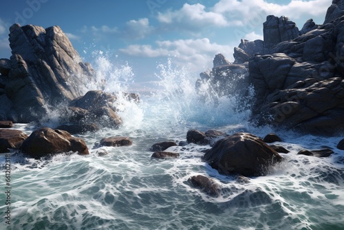 waves crashing on rocks, Generative AI