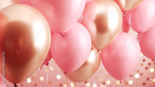balloons in gold and pink. Pinkish-pastel backdrop