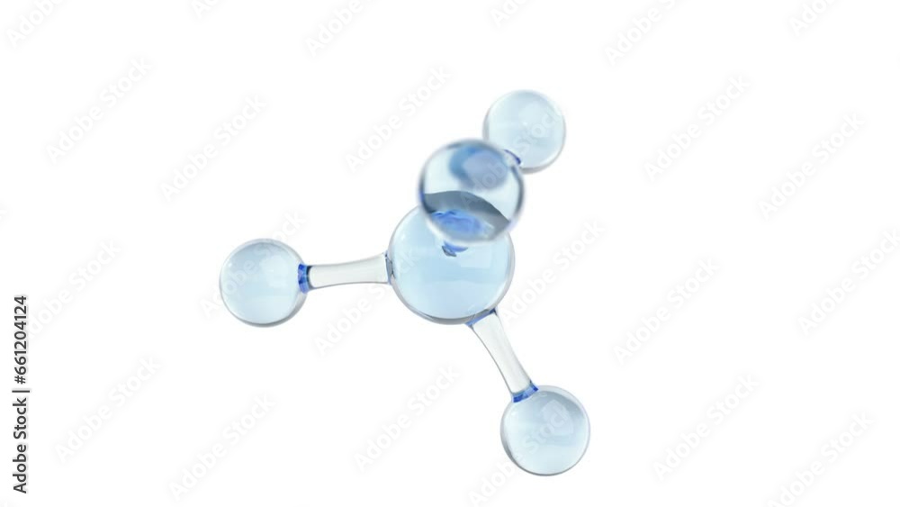 Model of a glass methane molecule. Abstract molecular shape on a white background. 4k animation loop.
