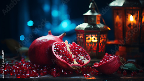 Yalda night. birth of Mithra, the ancient Arian goddess of light. Iranians, Shab-e-Chellé. winter solstice celebration on the first day of winter in the Persian solar calendar. pomegranate. photo