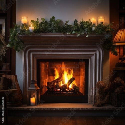 Christmas  family gathered to celebrate the holiday of Christmas  giving gifts  sitting by the fireplace  Christmas interior decorations. Winter atmosphere  warm attitude  carefree feeling