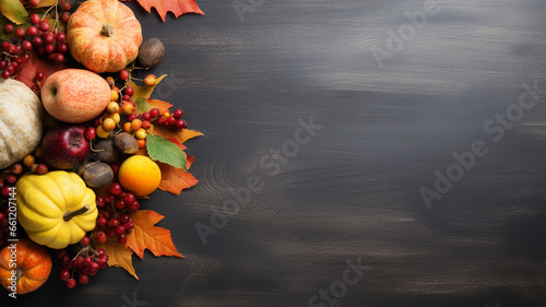 Thanksgiving. holiday mostly associated with end of agricultural work. time to thank God for harvest and help in growing and for all nation's achievements throughout year. banner, copy space, card. photo