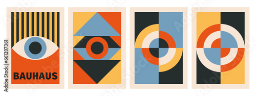 Abstract Brutalist modern poster set. Bauhaus style Geometric and Minimalist Composition for Wall Decoration, Postcard, Poster, Brochure or Catalog Design. Vector illustration 