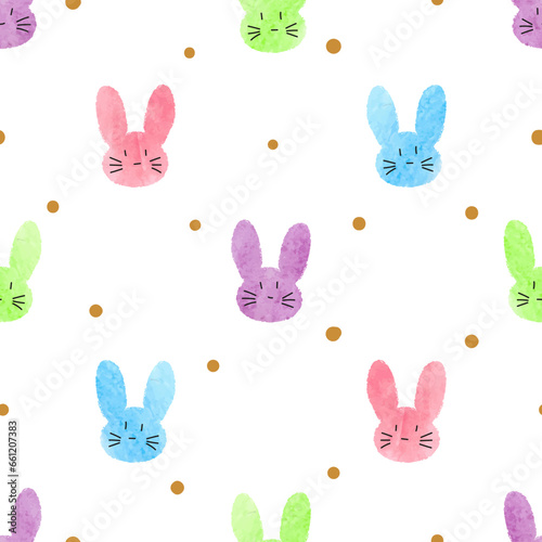 Seamless Easter pattern with cute bunny. Vector simple colorful rabbit illustration