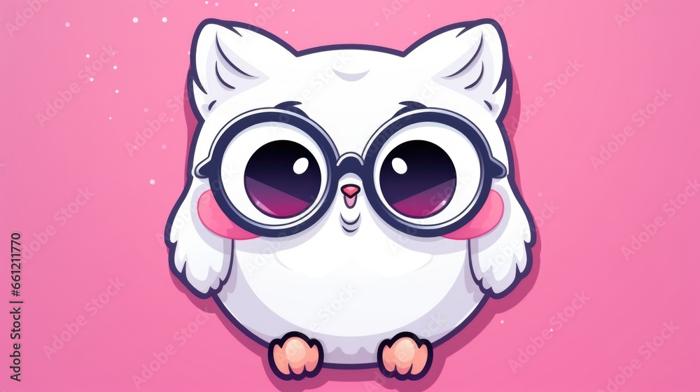 A cartoon white owl wearing sunglasses on a pink background