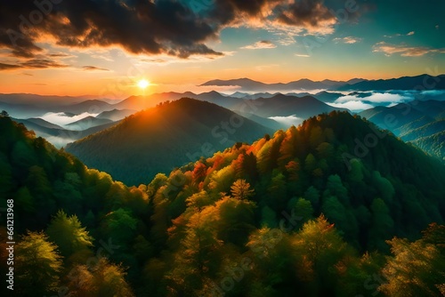 Golden Sunset Over Enchanted Forest