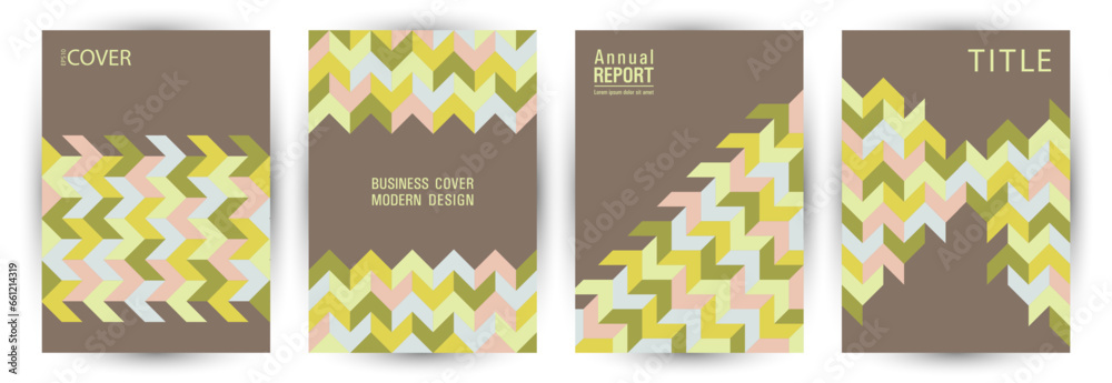 Corporate notebook cover template set graphic design. Memphis style future front page template set
