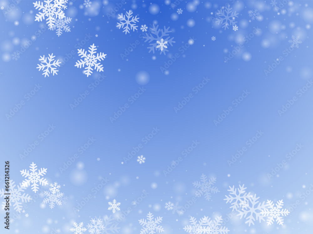 Tiny falling snowflakes illustration. Winter speck ice particles. Snowfall sky white blue pattern. Scattered snowflakes new year texture. Snow cold season scenery.