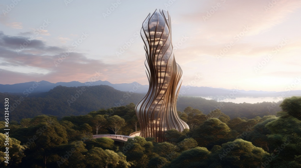 Award winning contemporary architecture tower inspired by wathaurong indigenous art - obrazy, fototapety, plakaty 