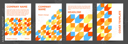 Business brochure cover page mokup collection vector design. Memphis style cool poster layout
