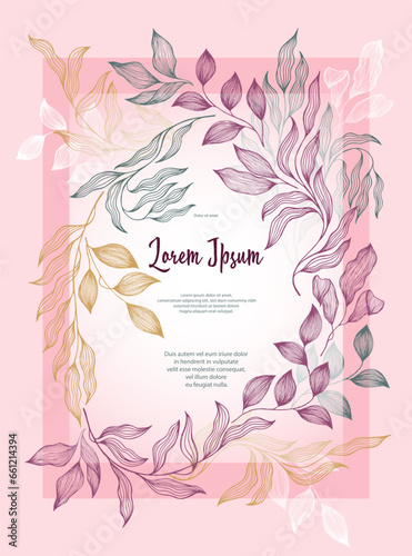 Bay leaves frame vector greeting card template. Rustic card design with laurel foliage.