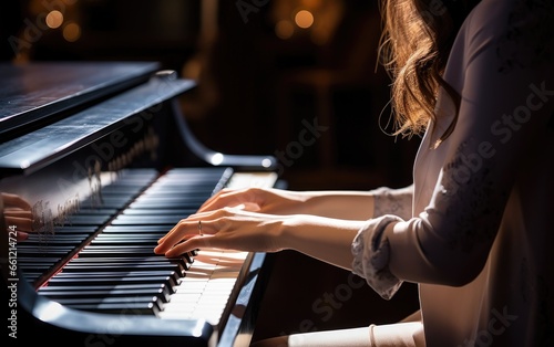 A person lost in the melody and rhythm virtuously playing the piano