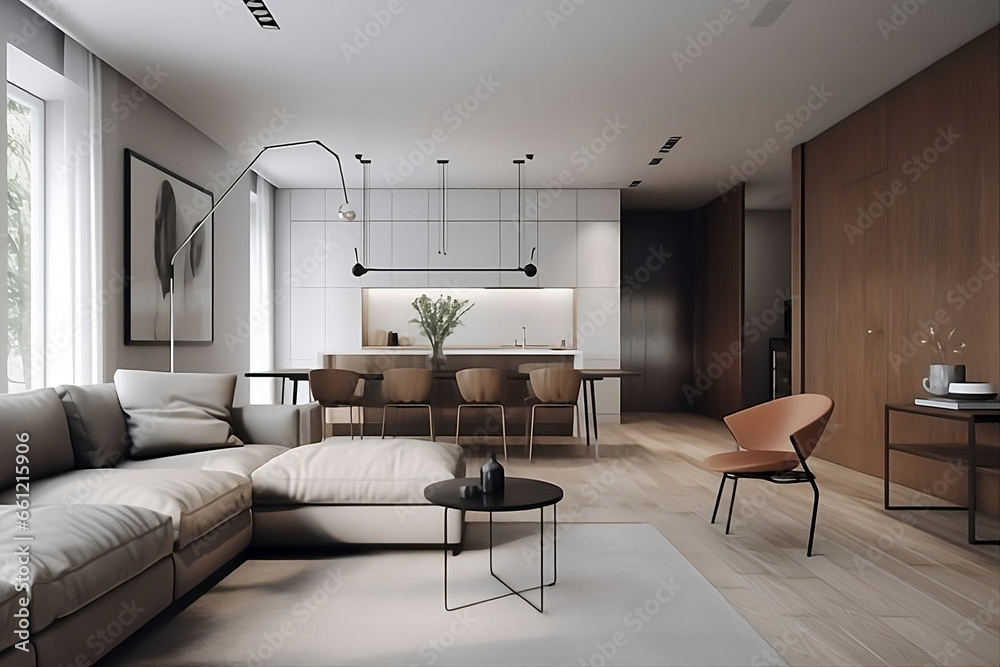 Minimalist Interior Architecture at Its Finest. a glimpse into a pristine interior room characterized by minimalist design principles, generative AI