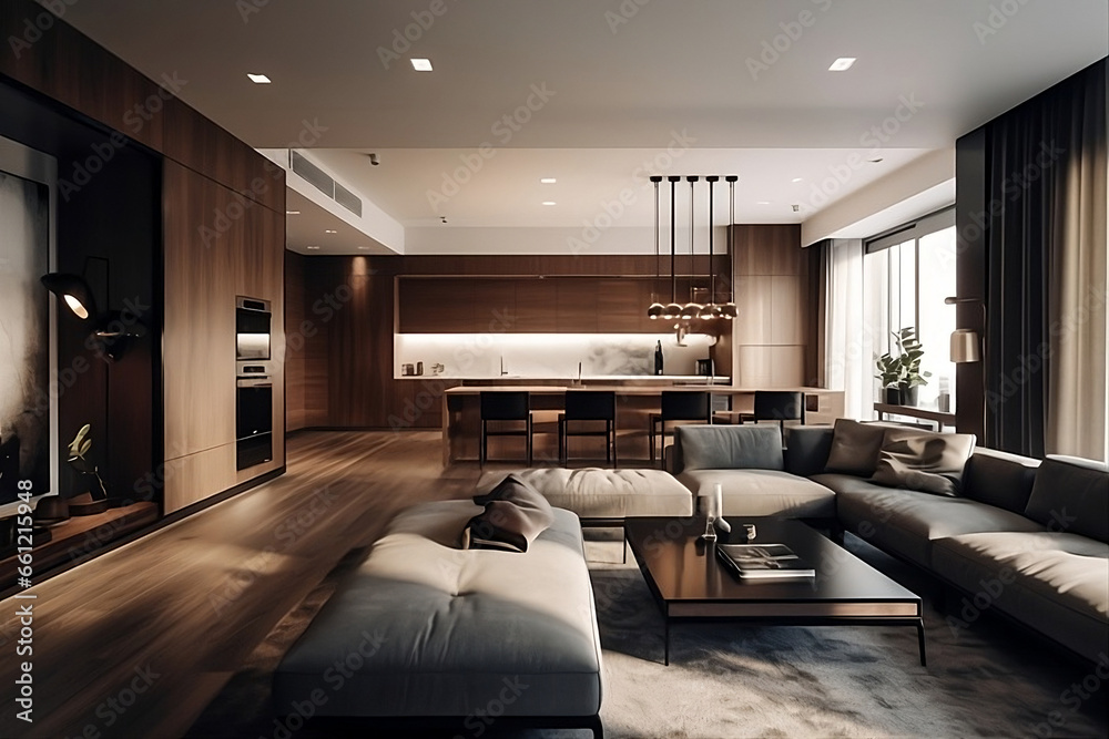 Fototapeta premium Minimalist Interior Architecture at Its Finest. a glimpse into a pristine interior room characterized by minimalist design principles, generative AI