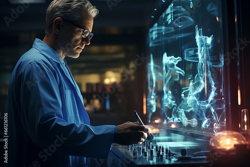 doctor working in futuristic hospital with medical high tech healthcare, generative AI