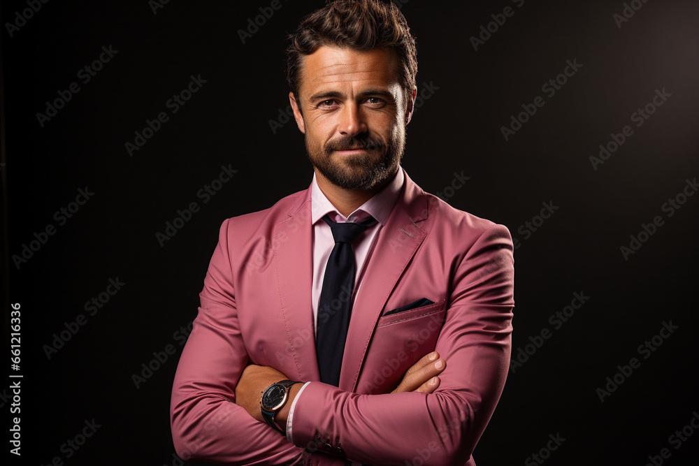 Active a businessman in a suit with his arms crossed Active a businessman in a suit with his arms crossed