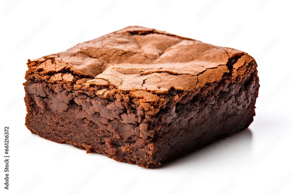 Single, mouthwatering brownie, isolated against a pristine white background
