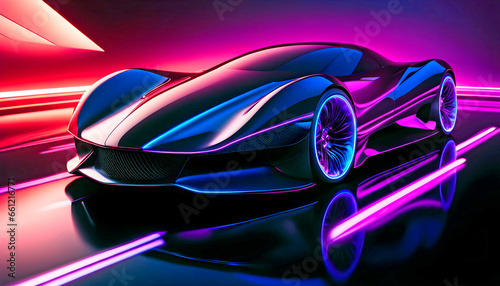 Beautiful modern abstract car design in neon light