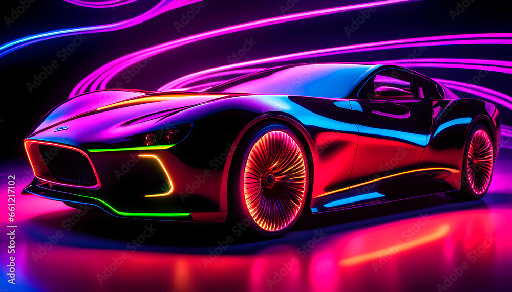 Beautiful modern abstract car design in neon light