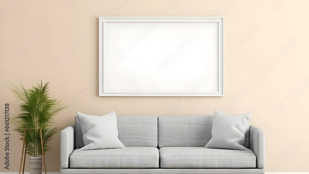 Sleek Interior Setting with Poster Frame Mockup, 3D Render - generative KI Sleek Interior Setting with Poster Frame Mockup, 3D Render - generative KI