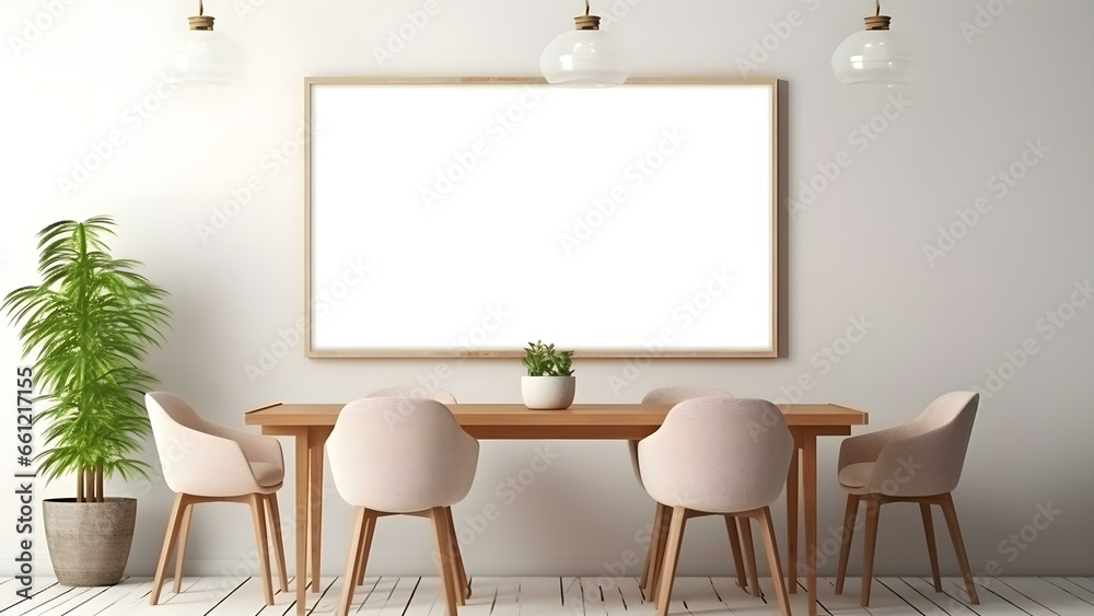 Sleek Interior Setting with Poster Frame Mockup, 3D Render - generative KI Sleek Interior Setting with Poster Frame Mockup, 3D Render - generative KI